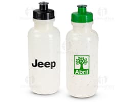 Transparent plastic bottle with lid and spout, containing liquid. Eco-Friendly Squeeze 500ml product.