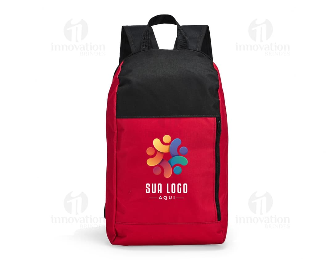 Mochila de poliéster preta com design moderno e elegante, com alças de couro, fecho de zíper, símbolo de bandeira nacional