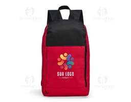 Mochila de poliéster preta com design moderno e elegante, com alças de couro, fecho de zíper, símbolo de bandeira nacional