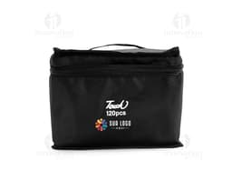 Kit de canetas marcadoras 120 cores em um estojo de couro preto, ideal para viagens e negócios. O acessório possui alça para