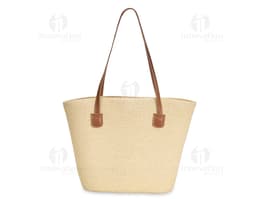 Bolsa de papel torcido marrom, de estilo moderno e elegante. Possui alça de couro, zíper e fecho de metal, ideal para compras