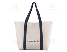 Sacola em algodão reciclável preta com alças de couro, fecho de zíper e design moderno e elegante. Ideal para compras