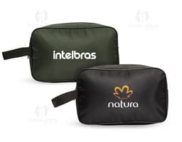 Nécessaire de poliéster preta, estilo moderno e elegante, vazia e com alça de mão. Acessório de moda para armazenar objetos