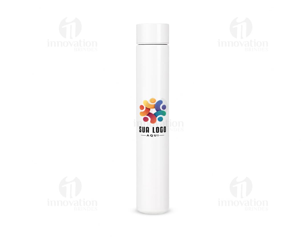 Garrafa de aço inoxidável de 250ml com design moderno e metálico. Equipamento de higiene com dispenser de sabonete líquido