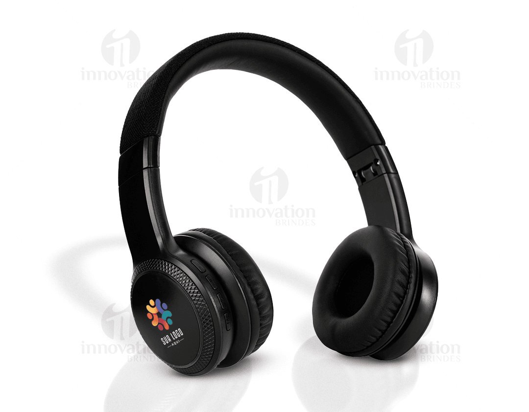 Auricular Bluetooth preto de metal, tecnologia moderna, sem fios, design elegante, ideal para ouvir música com alta qualidade