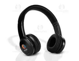 Auricular Bluetooth preto de metal, tecnologia moderna, sem fios, design elegante, ideal para ouvir música com alta qualidade
