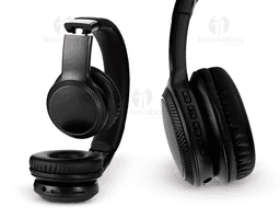 Auricular Bluetooth preto de metal, tecnologia moderna, sem fios, design elegante, ideal para ouvir música com alta qualidade