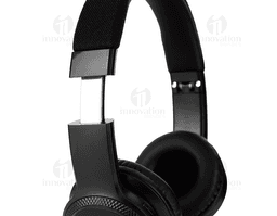 Auricular Bluetooth preto de metal, tecnologia moderna, sem fios, design elegante, ideal para ouvir música com alta qualidade