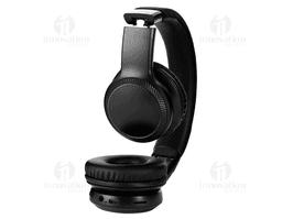 Auricular Bluetooth preto de metal, tecnologia moderna, sem fios, design elegante, ideal para ouvir música com alta qualidade