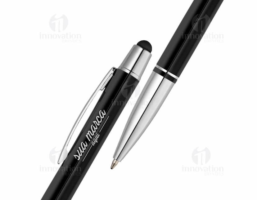 Caneta de alumínio com ponta touch screen, ideal para escrita precisa.