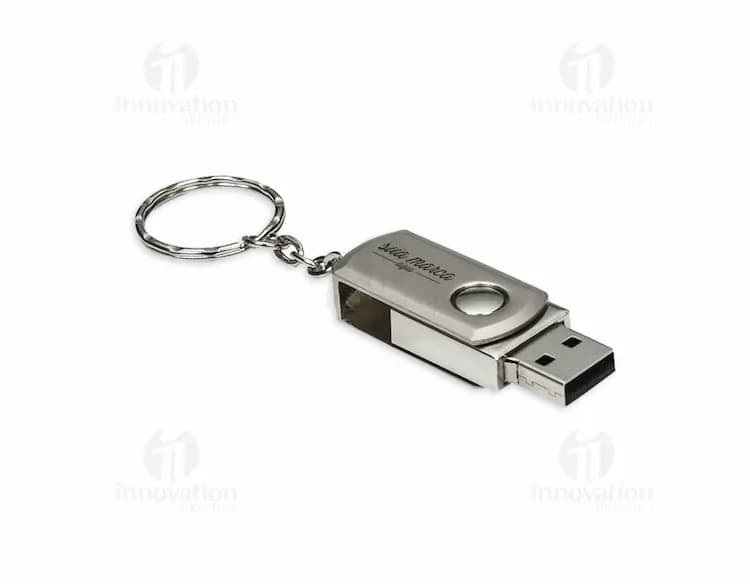 Pen Drive Giratório 4GB Plástico e Metal: Dispositivo de tecnologia móvel, possui botões e conexão wireless. Feito de plástico e metal, é um equipamento eletrônico de comunicação digital. É portátil e possui memória de 4GB.