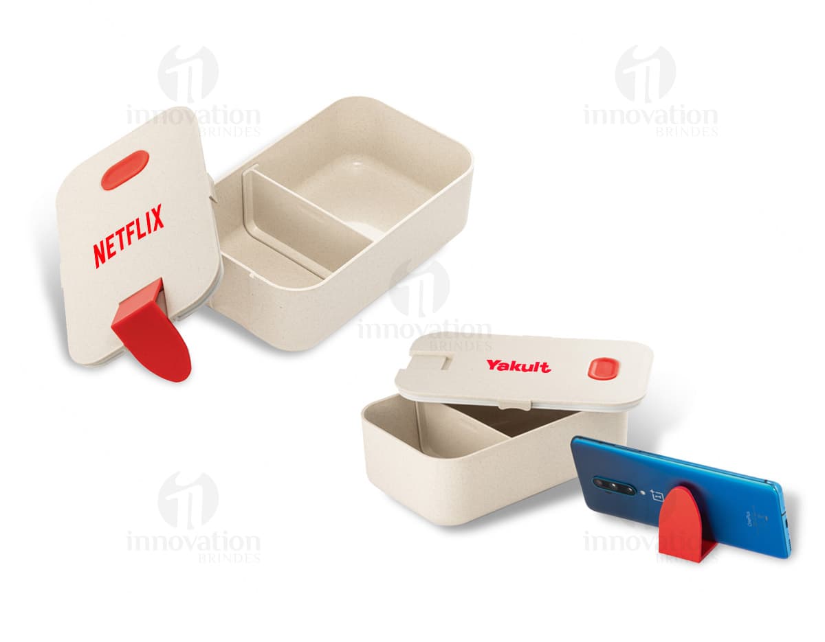 Marmita plástica em compartimentos, ideal para armazenar alimentos de forma organizada e prática.