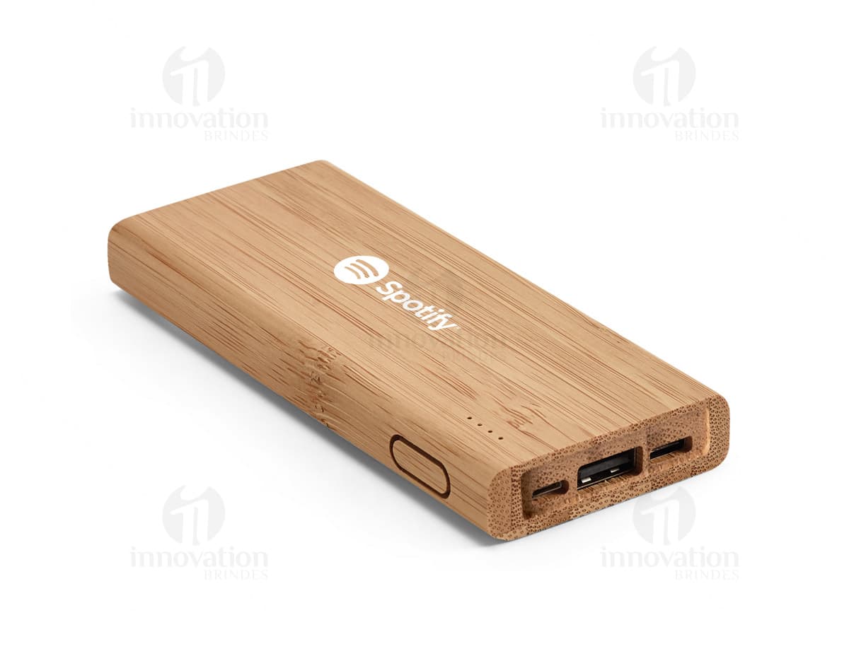 Power bank de 11000mAh com LED e 2 portas USB.