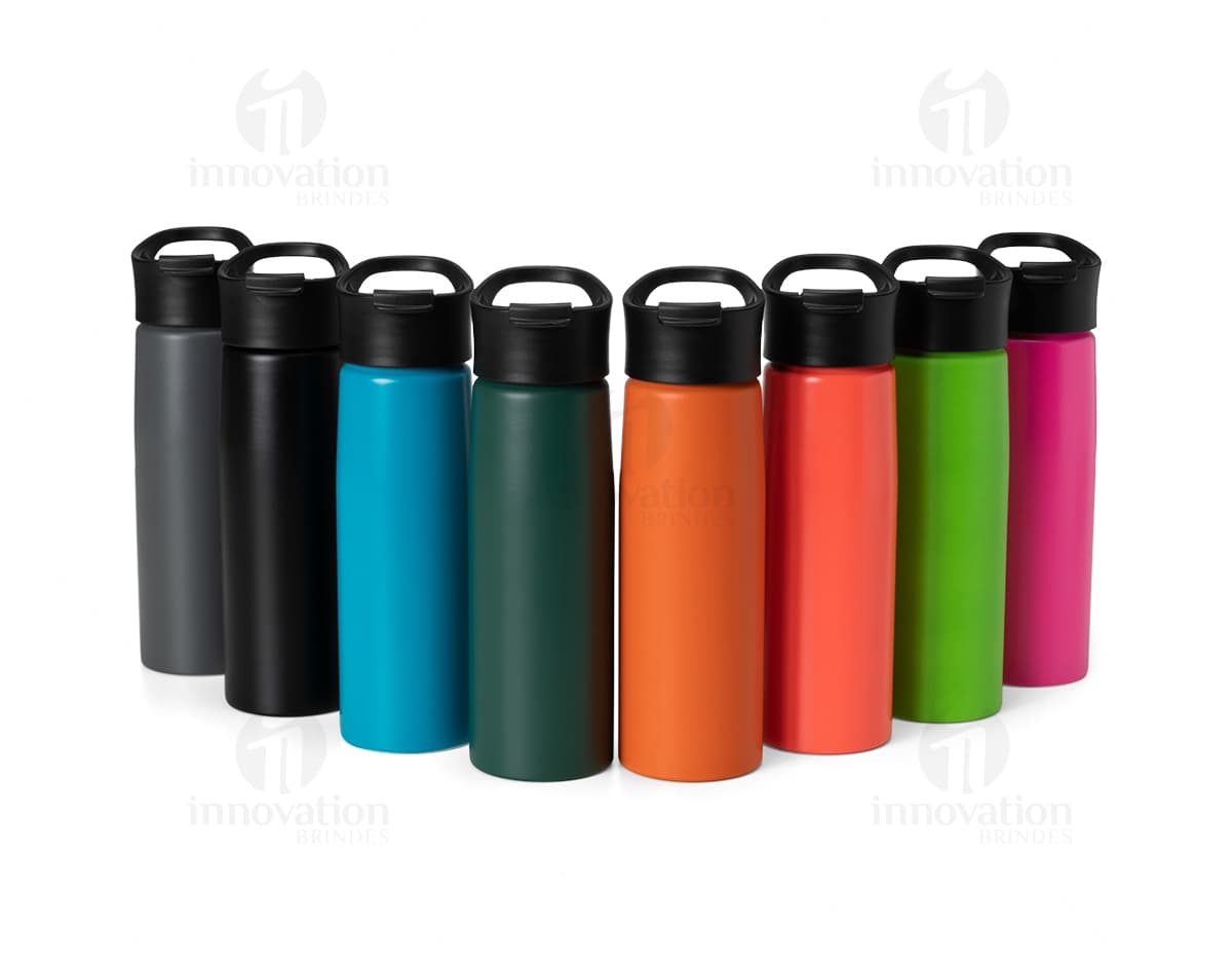 Grenade-shaped aluminum squeeze bottle with matte finish and handle, suitable for storing liquid products like oil, lotion, or beverage.