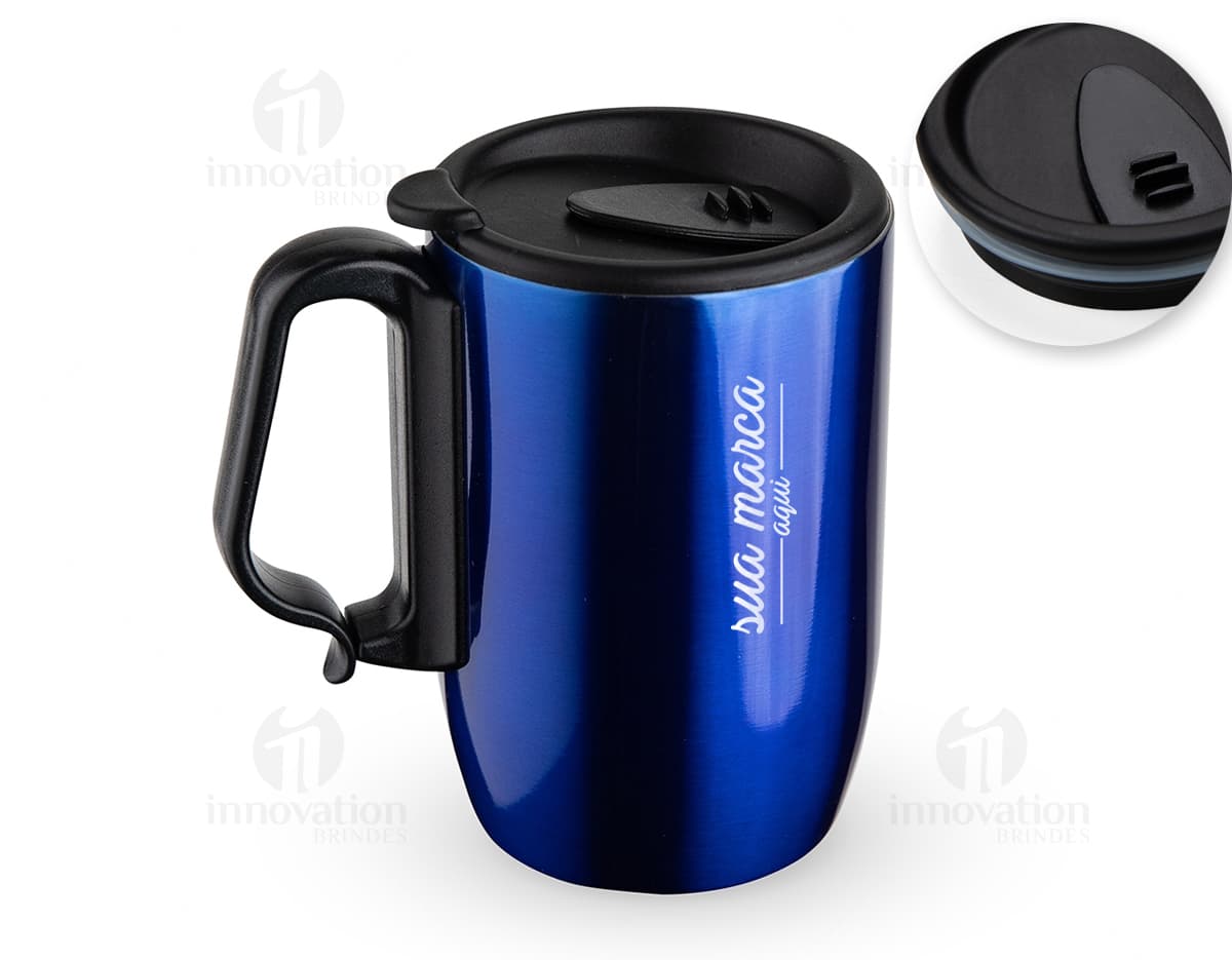 Caneca Inox 400ml em fundo branco, com design cilíndrico e capacidade para 400ml.