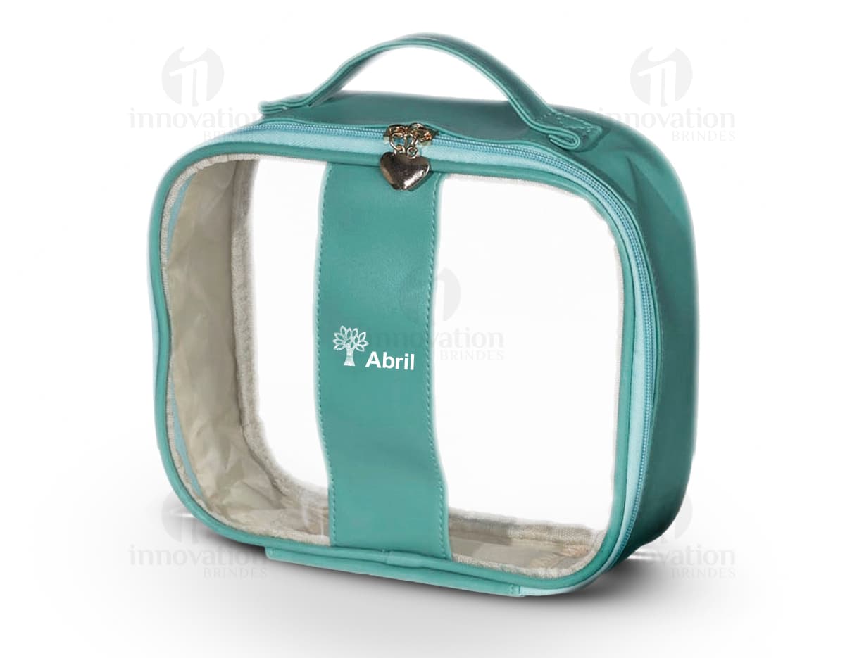 Nécessaire PVC Grande transparente com zíper e alça.
