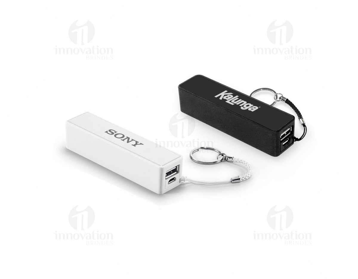 Power Bank 1.000 mAh preto, com design elegante e corpo compacto.