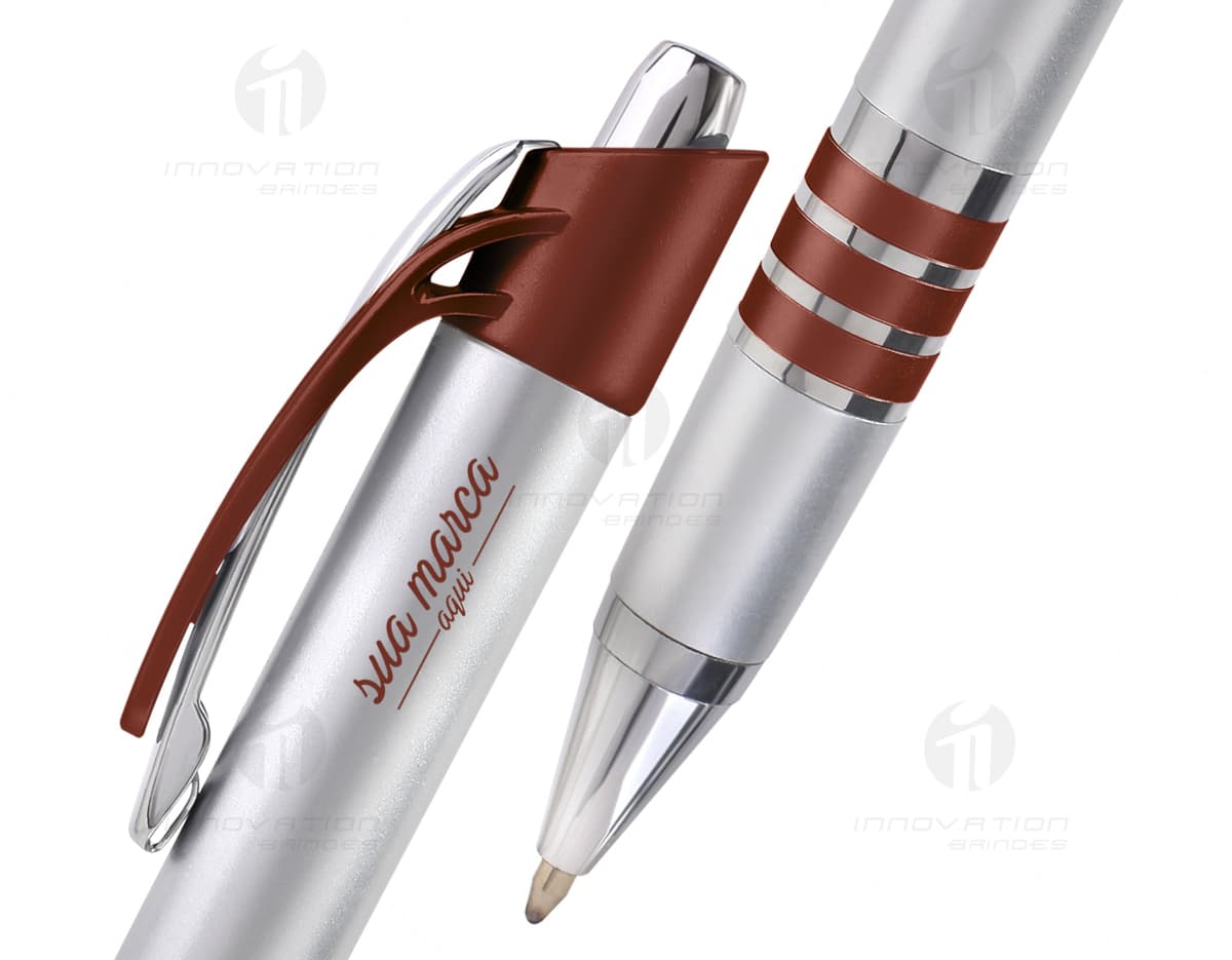 Caneta esferográfica prata com clique, ideal para escrita. Caneta esferográfica prata com clique, ideal para escrita.