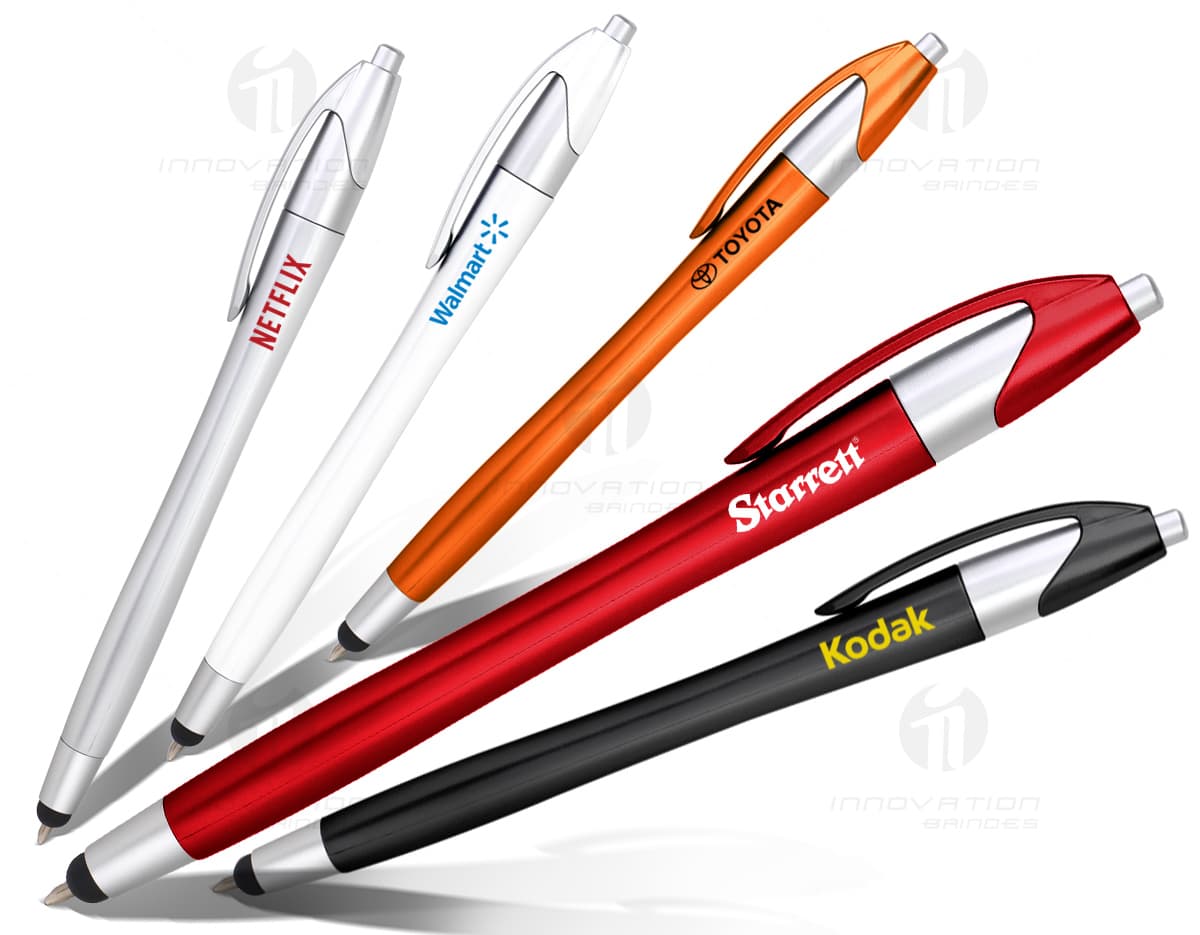 Caneta plástica clic e touch, disponível em diversas cores. Caneta plástica clic e touch, disponível em diversas cores.