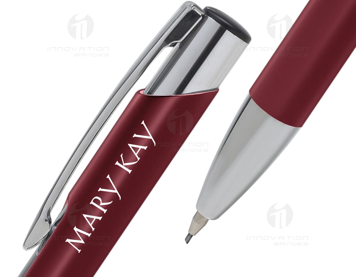 Lapiseira de metal prata com mecanismo de clique prático. Lapiseira de metal prata com mecanismo de clique prático.