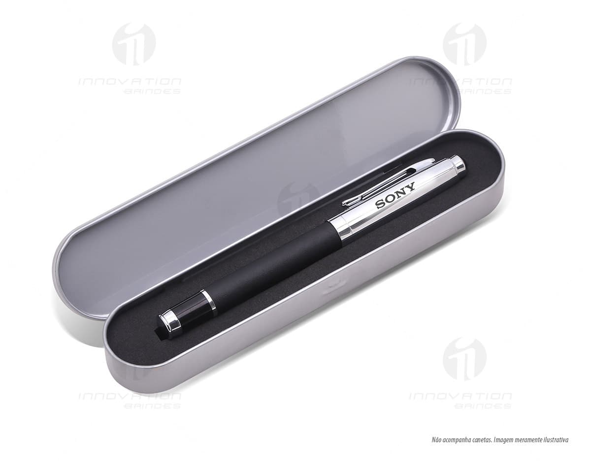 Estojo de metal esmaltado com capacidade para 40 caracteres. Estojo de metal esmaltado com capacidade para 40 caracteres.