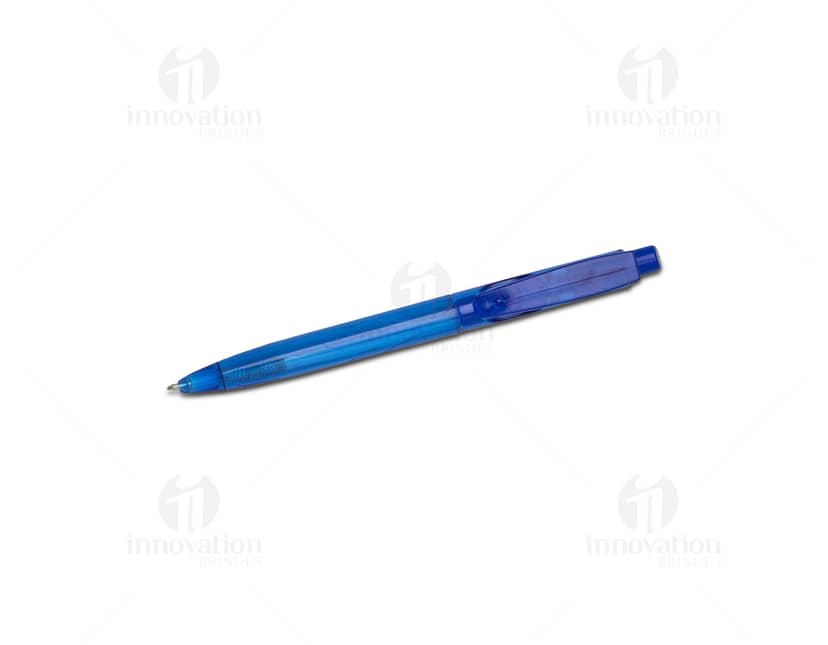 Caneta plástica translúcida clique em cores sortidas.
