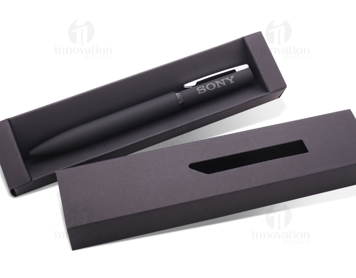 Caneta em metal com caixa de papel. Caneta em metal com caixa de papel.
