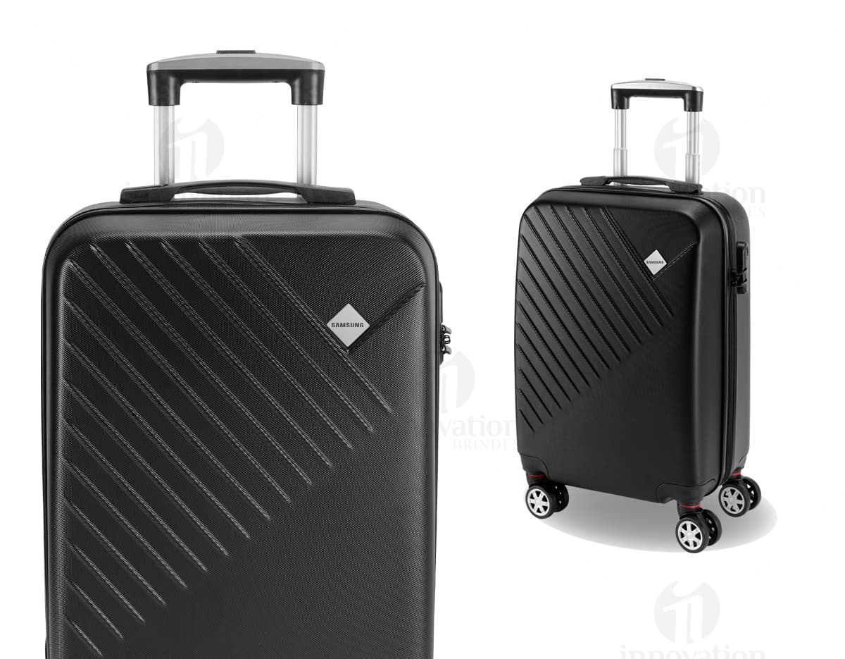 Mala de viagem feita de ABS, com rodas e senha para segurança. Mala de viagem feita de ABS, com rodas e senha para segurança.