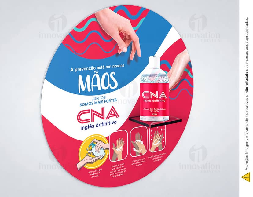 Display de parede para álcool em gel em material acrílico transparente, com capacidade para um frasco de 500ml. A embalagem contém um suporte para fixação na parede e possui indicação de uso como medida preventiva contra vírus e bactérias.