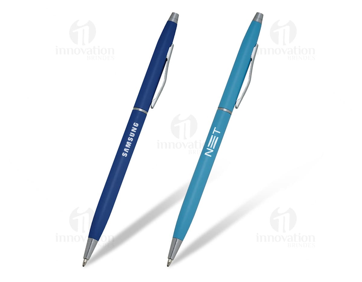 Caneta metal com pintura fosca em cor azul. Caneta metal com pintura fosca em cor azul.