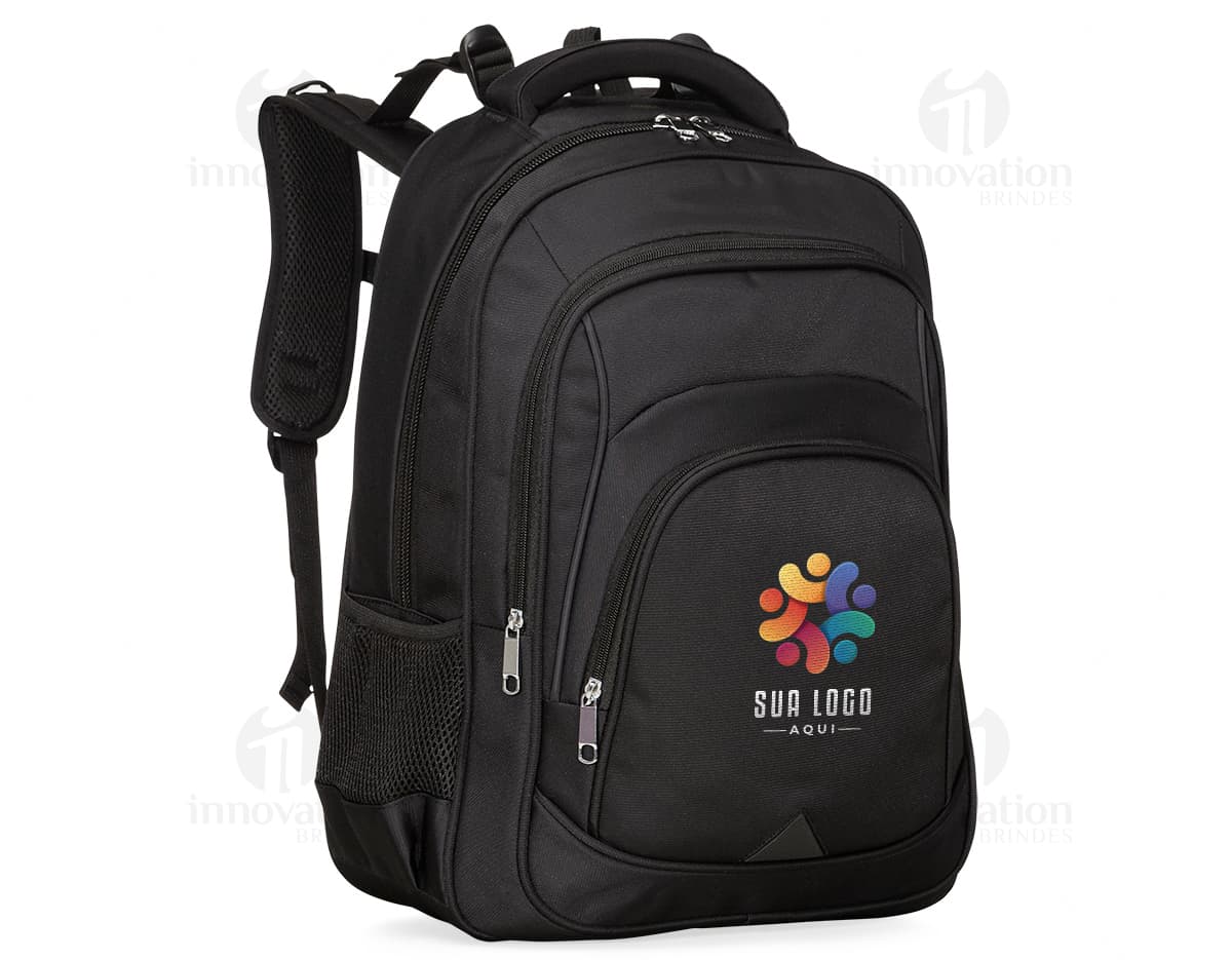 Mochila de poliéster preta, moderna e elegante, com alça, zíper, bolsos e compartimentos de armazenamento. Ideal para viagens, uso diário ou profissional. Mochila de poliéster preta, moderna e elegante, com alça, zíper, bolsos e compartimentos de armazenamento. Ideal para viagens, uso diário ou profissional.