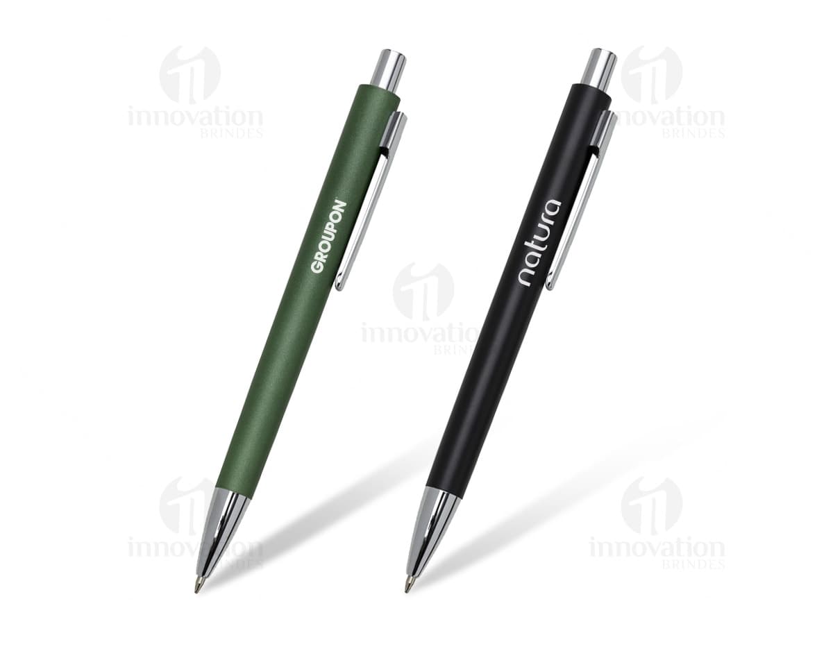 Caneta semimetal colorida prata com mecanismo de clic. Caneta semimetal colorida prata com mecanismo de clic.