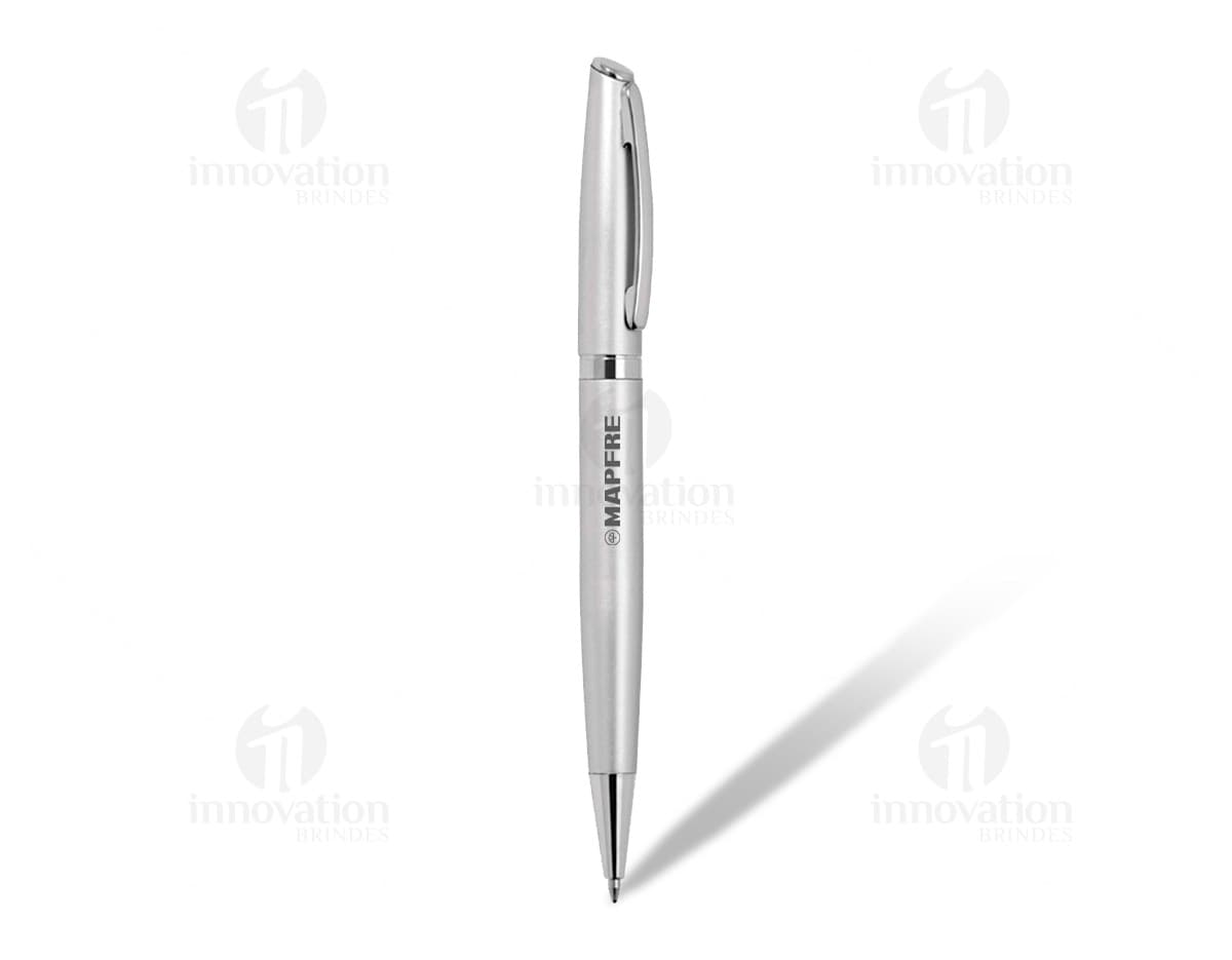 Caneta colorida prata com mecanismo de giro. Caneta colorida prata com mecanismo de giro.