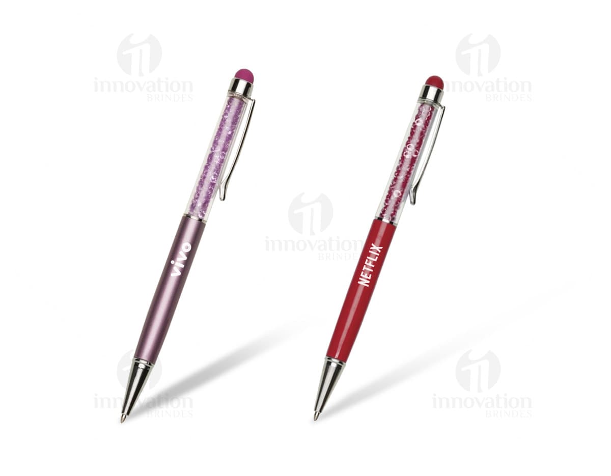 Caneta metal touch com cristais. Caneta metal touch com cristais.