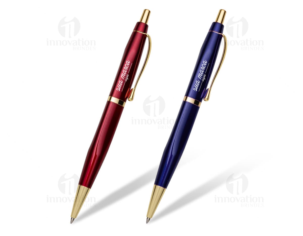 Caneta Triangular Colorida com clip dourado. Caneta Triangular Colorida com clip dourado.