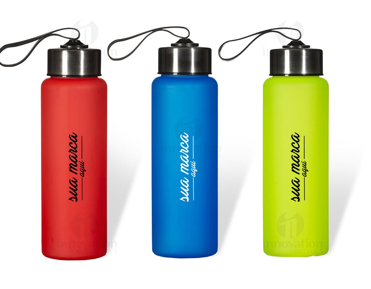 Squeeze de vidro 360ml transparente com tampa de metal e alça de silicone. Squeeze de vidro 360ml transparente com tampa de metal e alça de silicone.