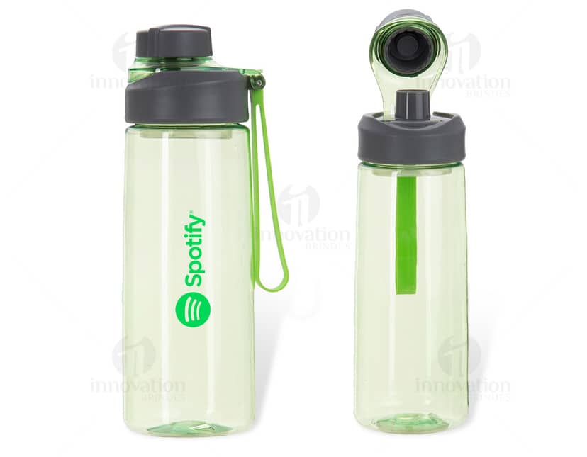 Squeeze plástico transparente de 700ml com peneira acoplada.