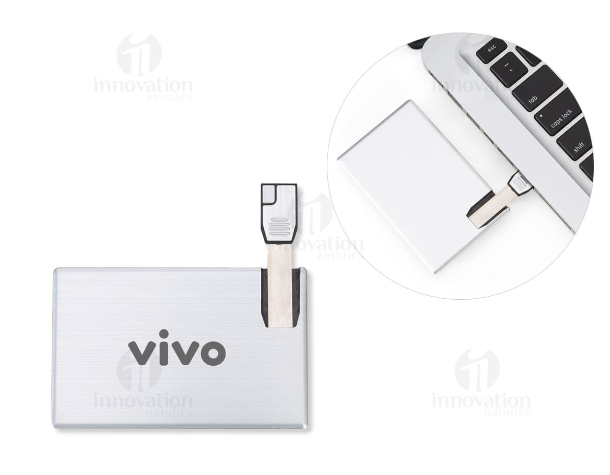 Pen Card 4GB em alumínio, retratado em um fundo branco. Pen Card 4GB em alumínio, retratado em um fundo branco.