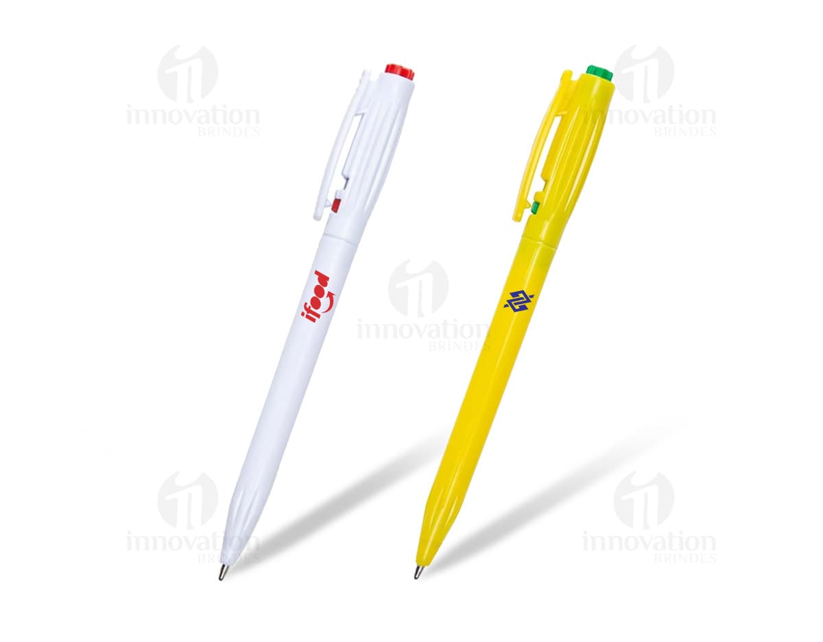 Caneta plástica branca com detalhes. Caneta plástica branca com detalhes.