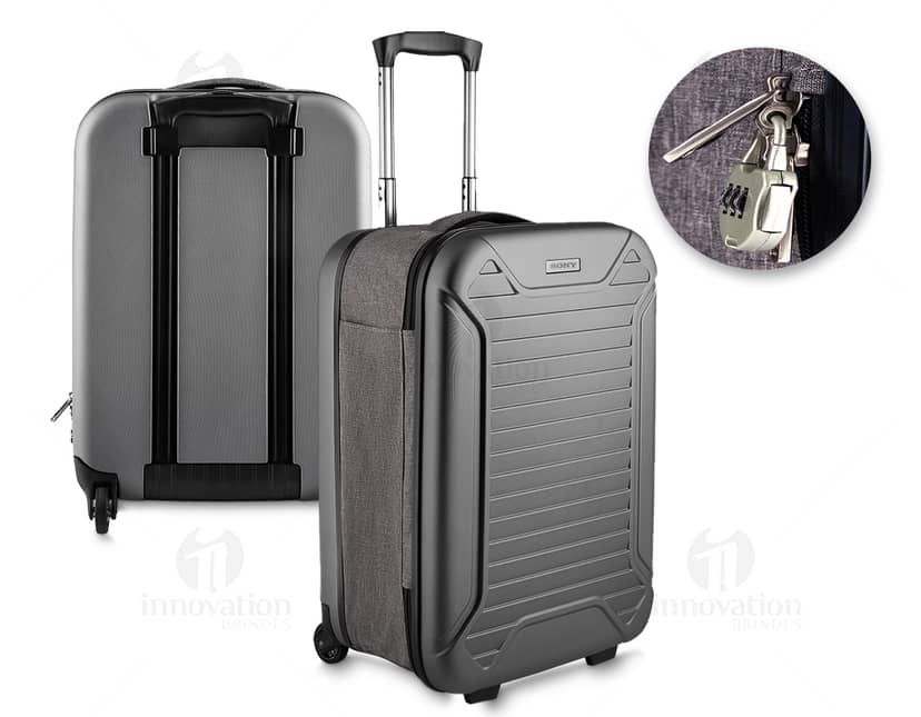 Mala de viagem pequena feita de ABS com tecido lateral.