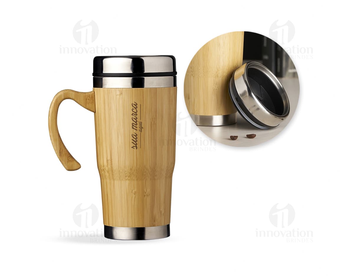 Caneca térmica de inox com capacidade de 350ml, possui alça de inox. Caneca térmica de inox com capacidade de 350ml, possui alça de inox.