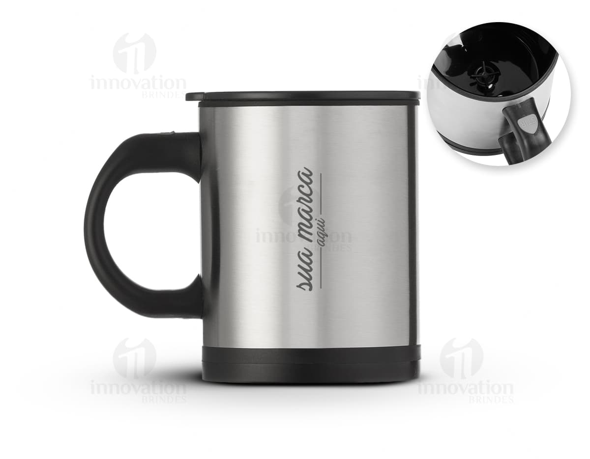Caneca Mixer 400ml Inox com detalhes em destaque. Caneca Mixer 400ml Inox com detalhes em destaque.