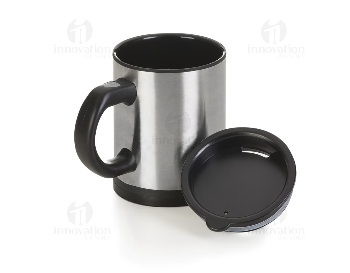 Caneca Mixer 400ml Inox com detalhes em destaque. Caneca Mixer 400ml Inox com detalhes em destaque.