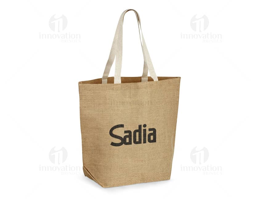 Sacola de juta com laminado interno.