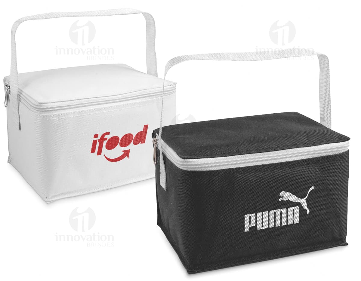 bolsa térmica nylon 7L com bolsos, em cores vibrantes e fecho de zíper. bolsa térmica nylon 7L com bolsos, em cores vibrantes e fecho de zíper.