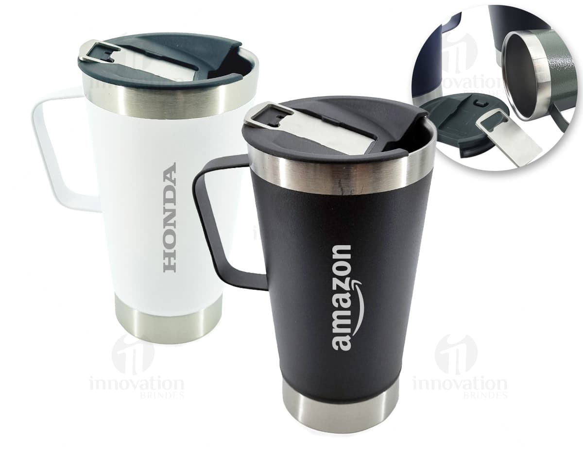 Caneja de metal prateada com capacidade de 400ml, possui alça e design moderno. Caneja de metal prateada com capacidade de 400ml, possui alça e design moderno.