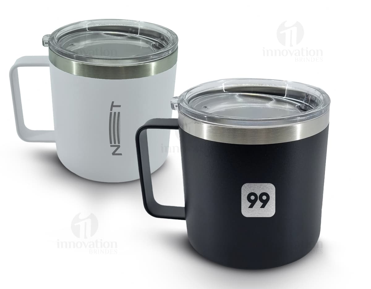 Caneca Mixer 400ml Inox com detalhes em destaque. Caneca Mixer 400ml Inox com detalhes em destaque.