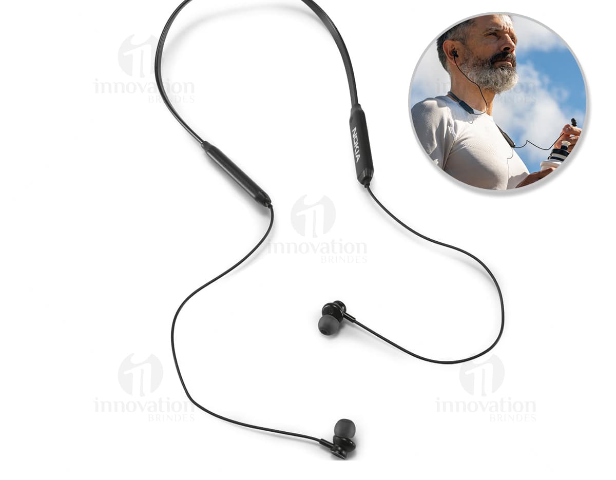 Fone Bluetooth com Banda para Pescoço em cor preta. Fone Bluetooth com Banda para Pescoço em cor preta.