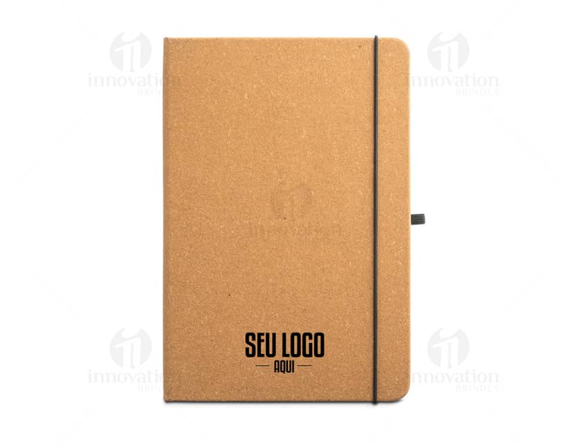 Caderno de negócios pequeno metalizado em tons de prateado e dourado, com fechamento em elástico e acabamento elegante.