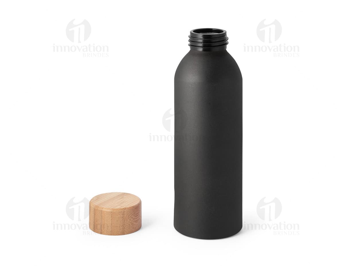 Squeeze de alumínio de 550ml com tampa de bambu. Squeeze de alumínio de 550ml com tampa de bambu.